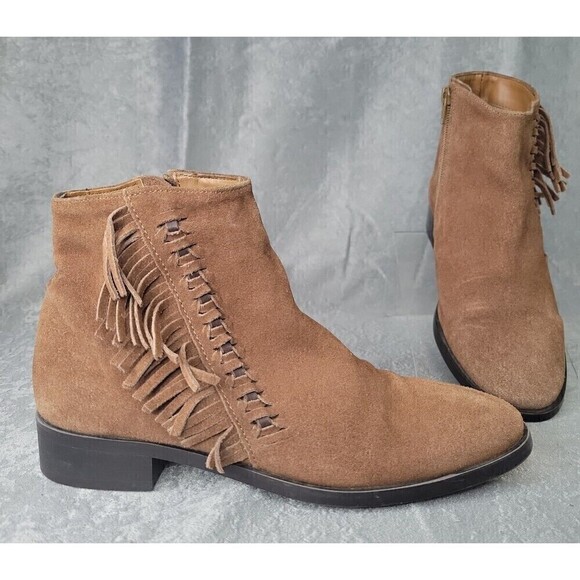 Women's Fringe ankle booties Size EU 38 US 7.5 Brown Suede boots - Picture 1 of 12